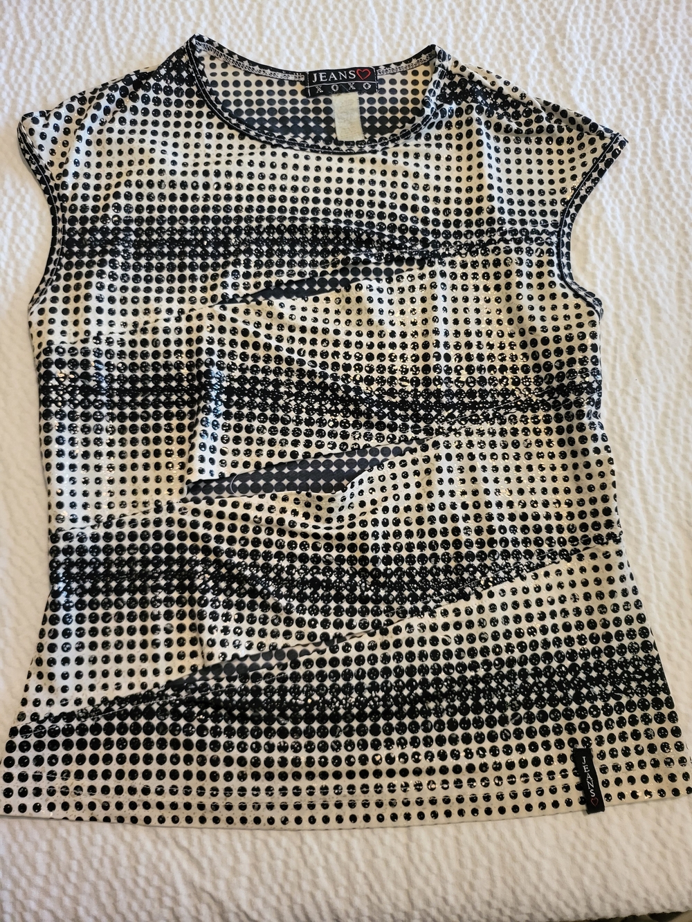 XOXO - Jeans❤️ Black and White Dot Cap Sleeve Shimmer Top